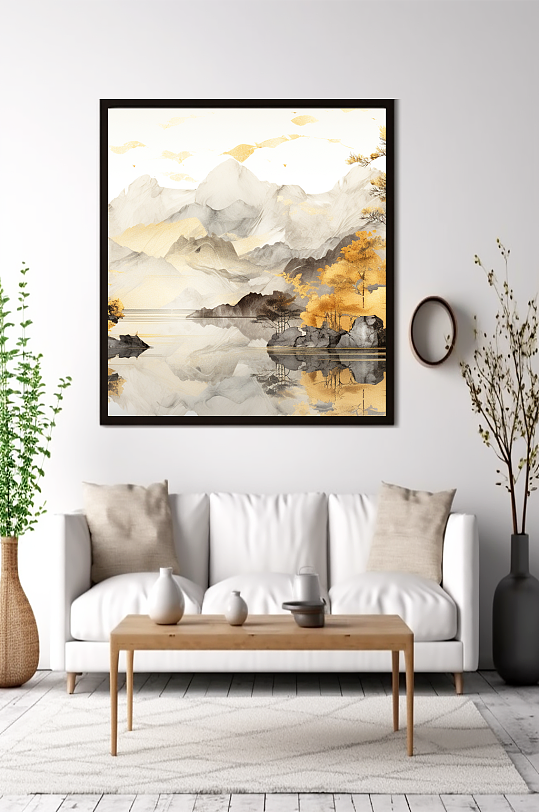 新中式意境典雅轻奢金箔装饰画客厅装饰画-众图网