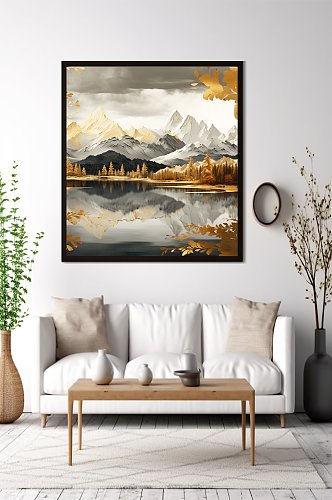 新中式意境典雅轻奢金箔装饰画客厅装饰画