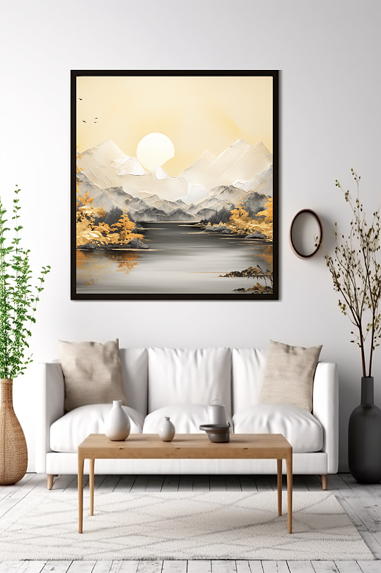 新中式意境典雅轻奢金箔装饰画客厅装饰画-众图网