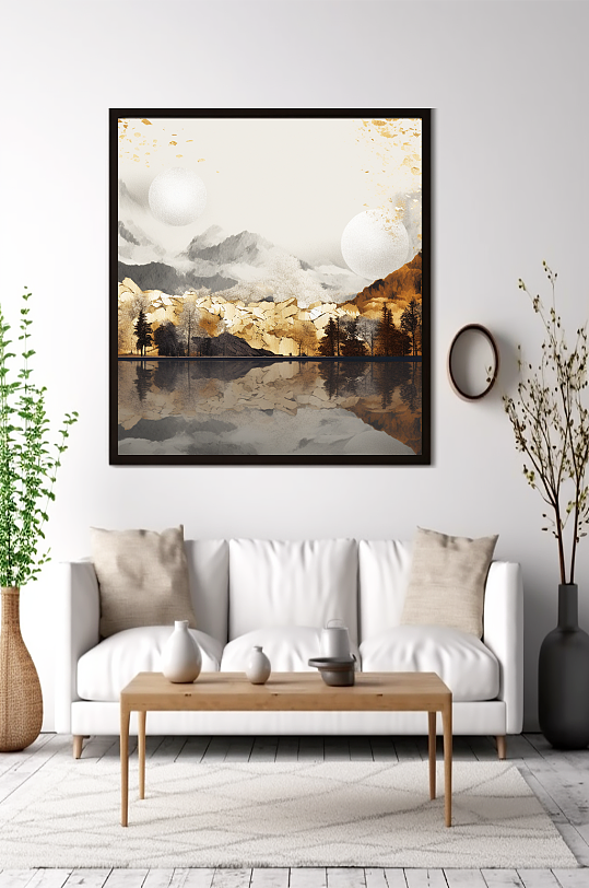 新中式意境典雅轻奢金箔装饰画客厅装饰画-众图网