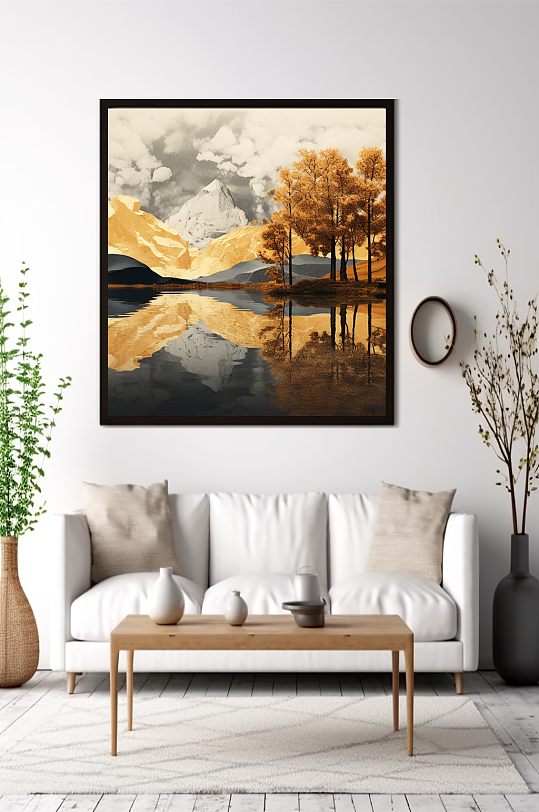 新中式意境典雅轻奢金箔装饰画客厅装饰画-众图网