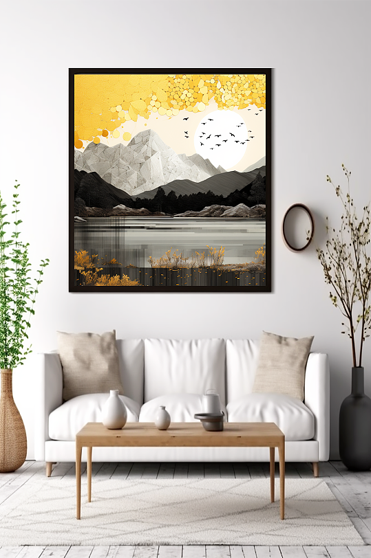 新中式意境典雅轻奢金箔装饰画客厅装饰画-众图网