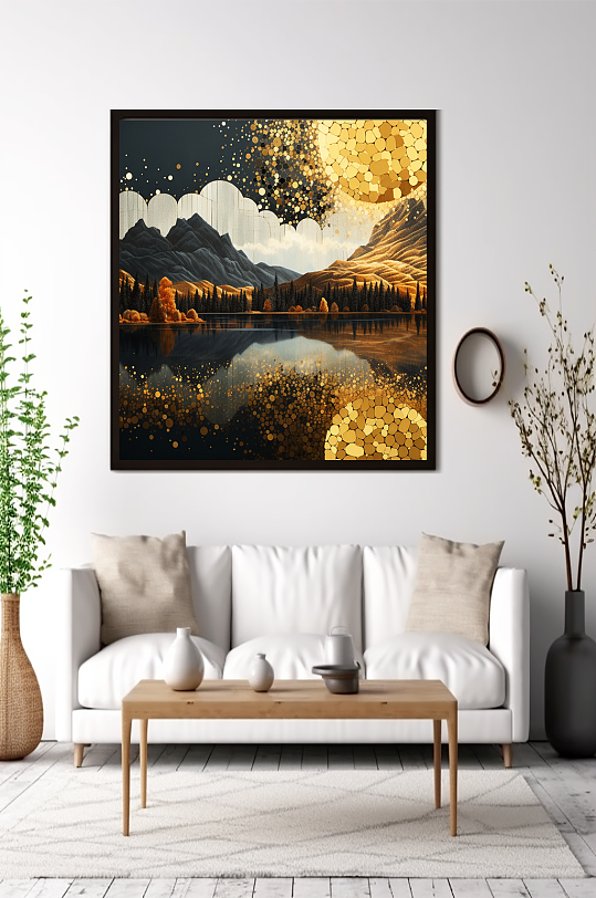 新中式意境典雅轻奢金箔装饰画客厅装饰画-众图网