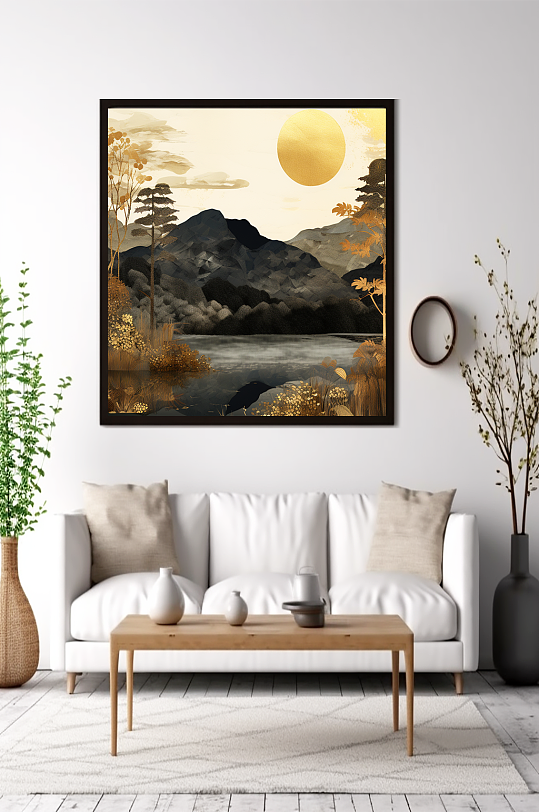 新中式意境典雅轻奢金箔装饰画客厅装饰画-众图网