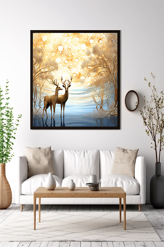 新中式意境典雅轻奢金箔装饰画客厅装饰画