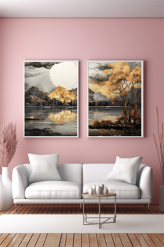 新中式意境典雅轻奢金箔装饰画客厅装饰画-众图网