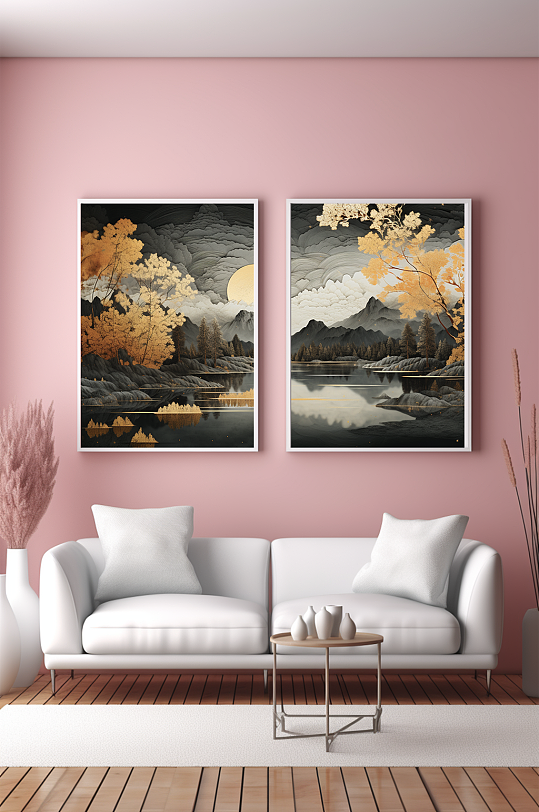 新中式意境典雅轻奢金箔装饰画客厅装饰画