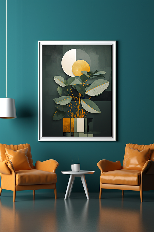 轻奢室内绿植鎏金几何切割客厅装饰画-众图网