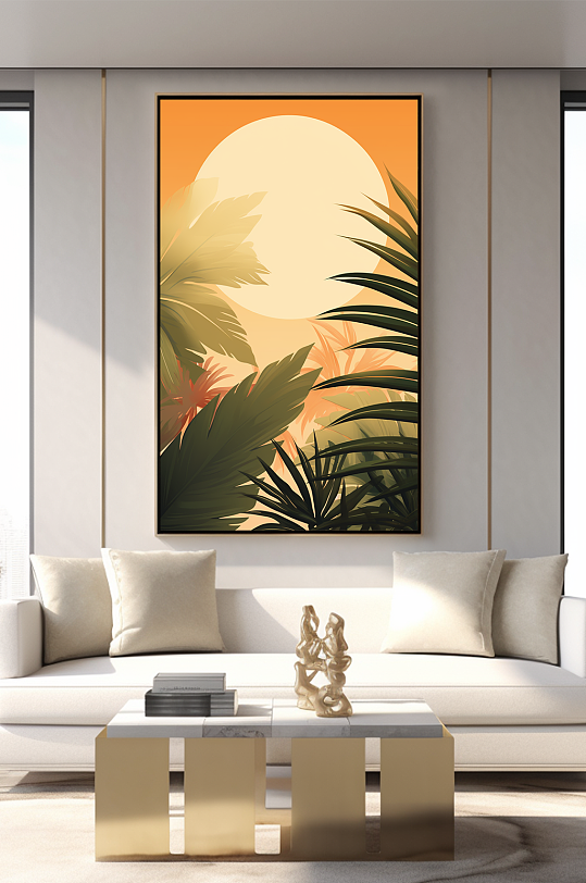 轻奢室内绿植鎏金几何切割客厅装饰画-众图网