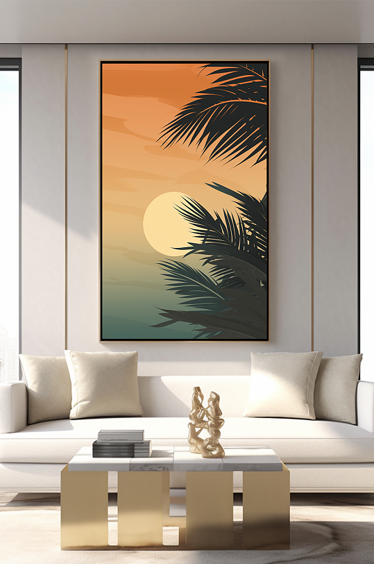 轻奢室内绿植鎏金几何切割客厅装饰画-众图网