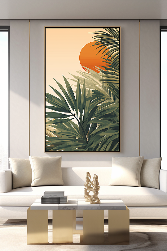 轻奢室内绿植鎏金几何切割客厅装饰画-众图网