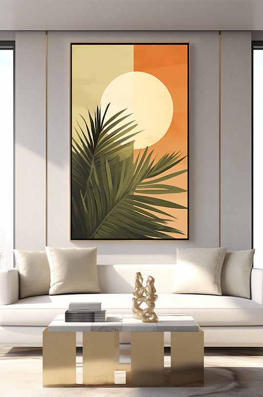 轻奢室内绿植鎏金几何切割客厅装饰画-众图网