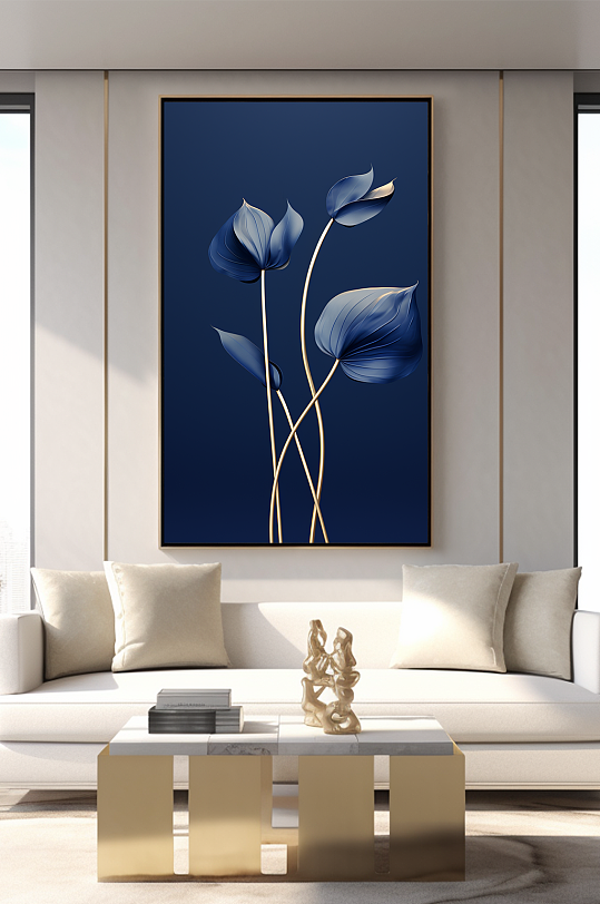 轻奢室内绿植鎏金几何切割客厅装饰画