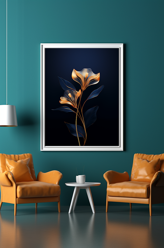 轻奢室内绿植鎏金几何切割客厅装饰画-众图网