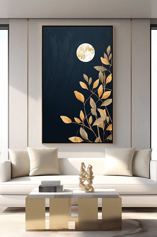 轻奢室内绿植鎏金几何切割客厅装饰画-众图网