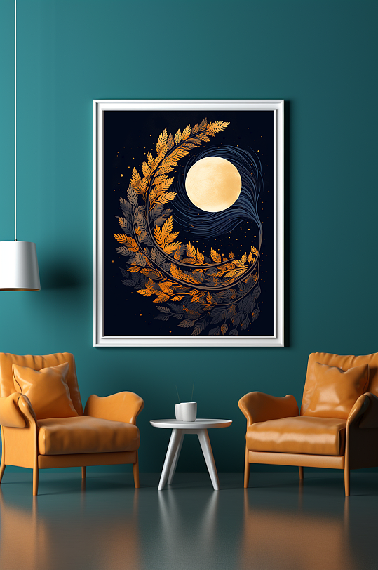 轻奢室内绿植鎏金几何切割客厅装饰画-众图网