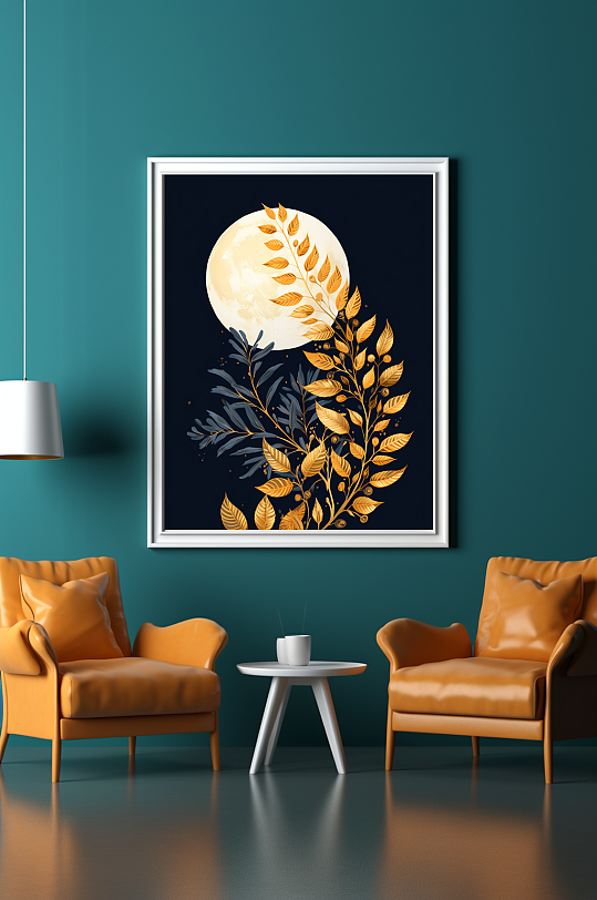 轻奢室内绿植鎏金几何切割客厅装饰画-众图网