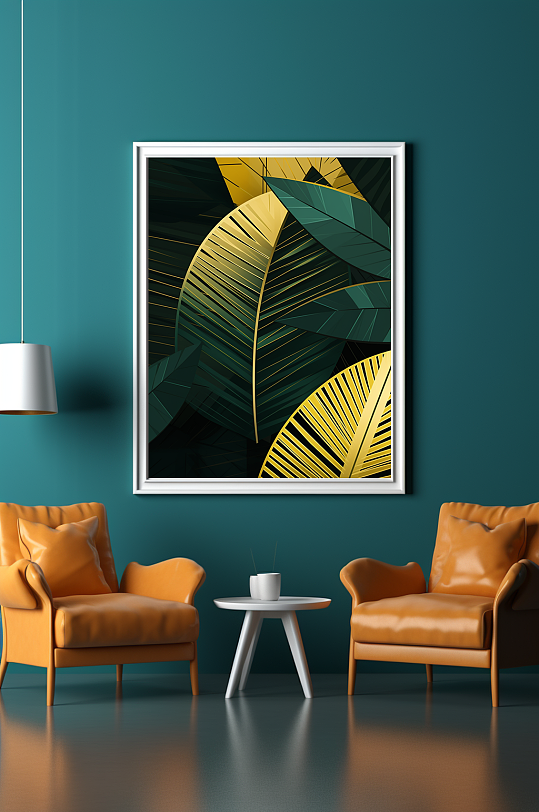轻奢室内绿植鎏金几何切割客厅装饰画-众图网