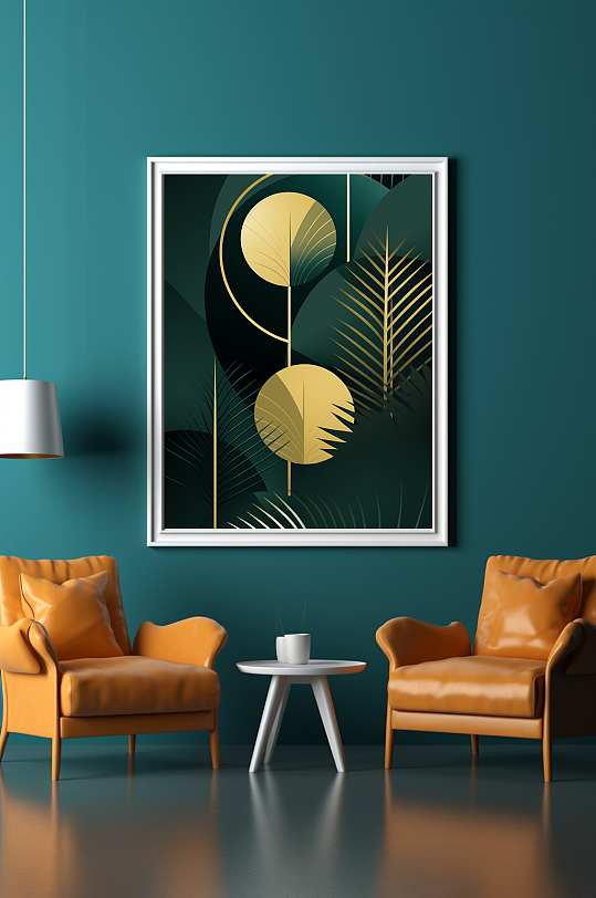 轻奢室内绿植鎏金几何切割客厅装饰画-众图网