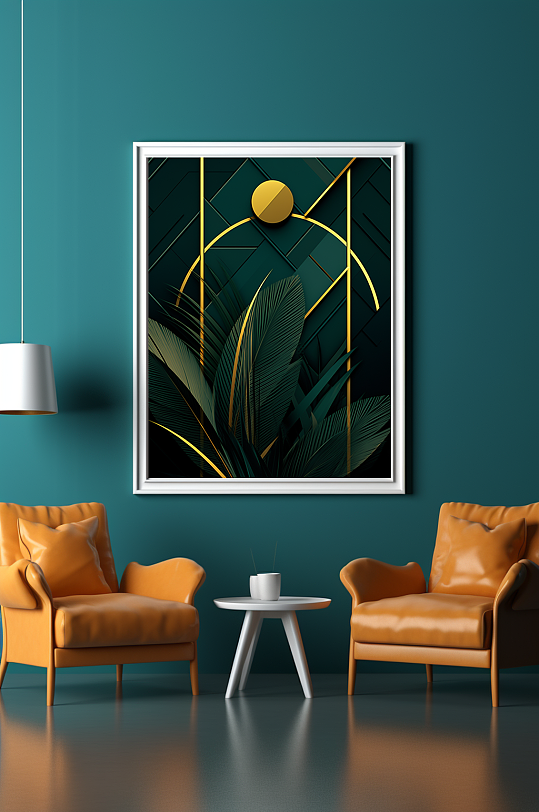 绿金树叶几何典雅室内装饰画-众图网