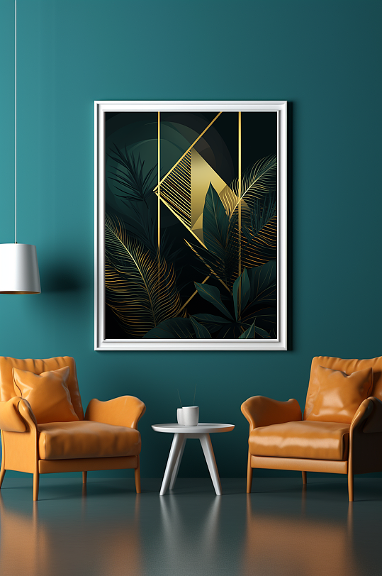 轻奢绿金棕桐叶室内客厅装饰画-众图网