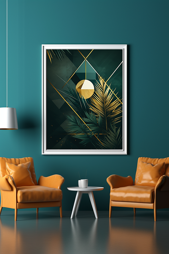 绿金热带棕桐叶室内装饰画-众图网