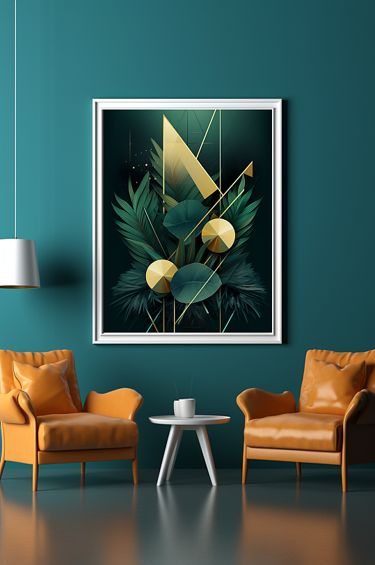 绿金轻奢现代风格棕桐叶热带绿植装饰画