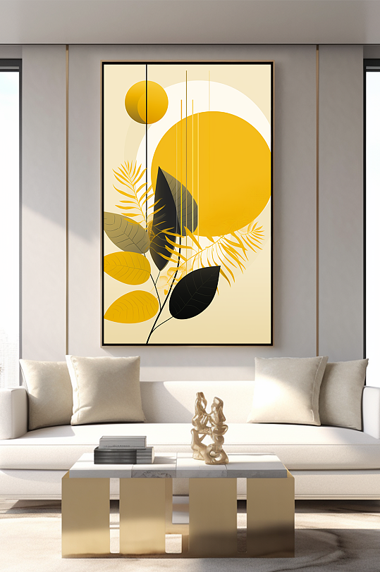 抽象几何树叶室内装饰画