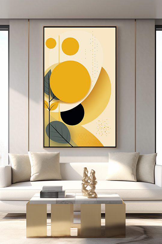 几何组合树叶室内客厅装饰画-众图网