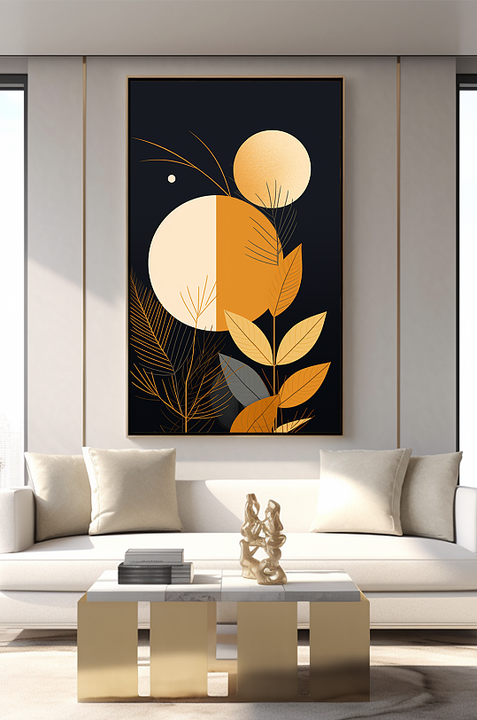 几何树叶抽象客厅装饰画-众图网