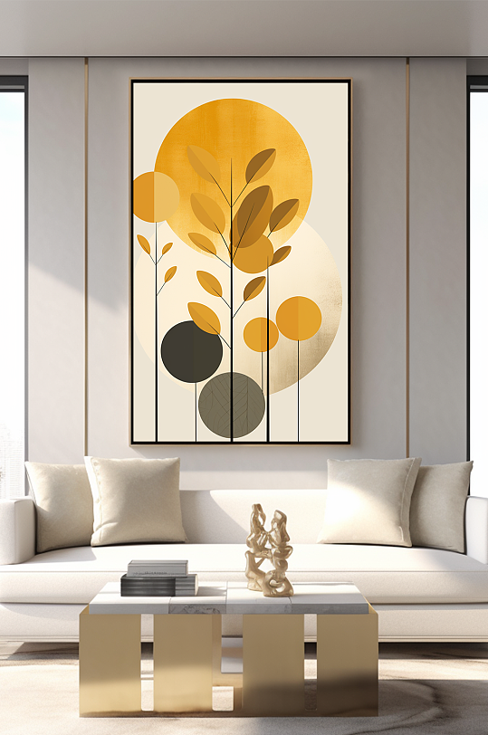 几何简约树叶室内装饰画-众图网