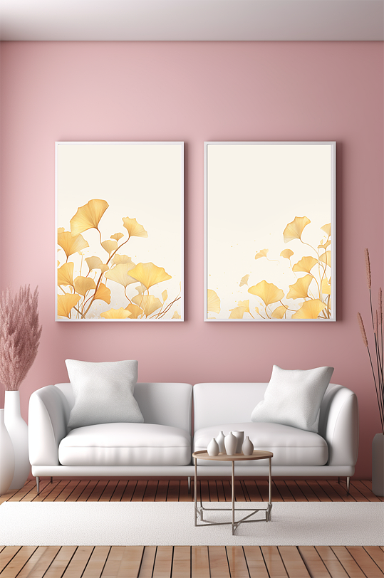 水彩风格银杏叶室内经典装饰画-众图网