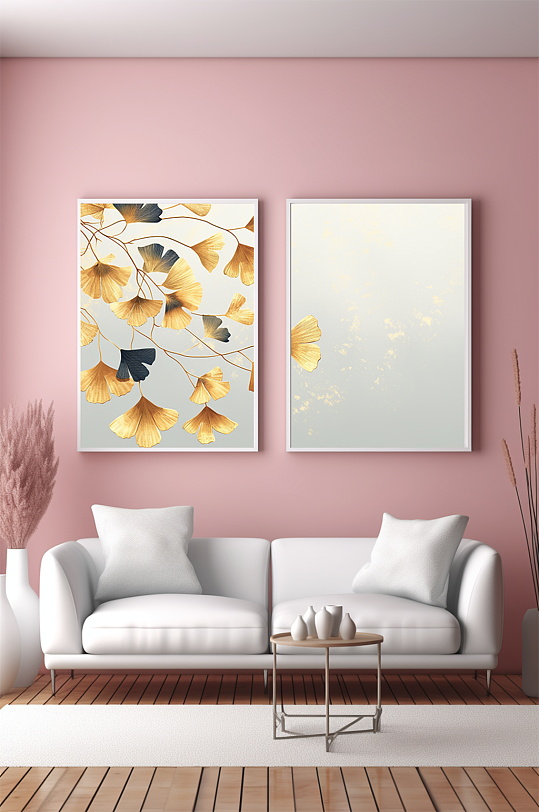 典雅室内银杏叶装饰画-众图网