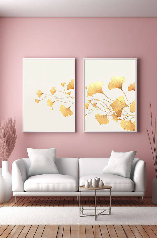 银杏叶秋季落叶室内客厅装饰画-众图网