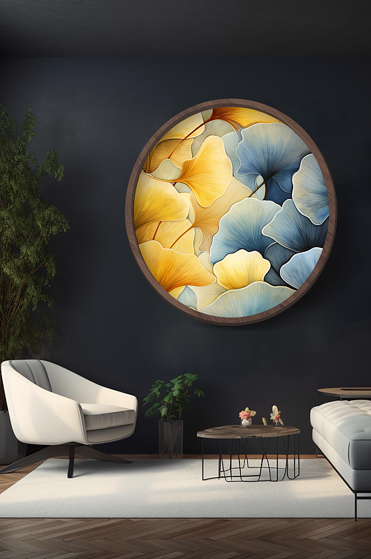 典雅复古室内银杏叶装饰画-众图网