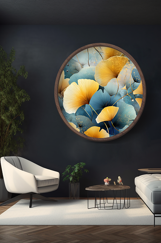 复古轻奢银杏叶装饰画-众图网