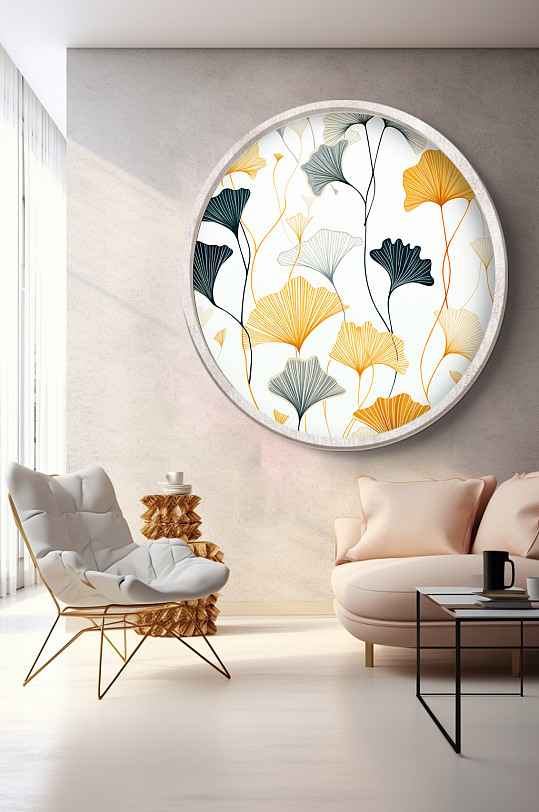 现代简约抽象银杏叶室内装饰画-众图网