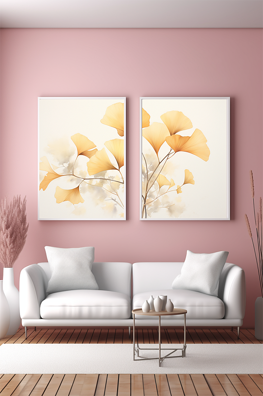 浪漫银杏叶水彩风格室内装饰画-众图网