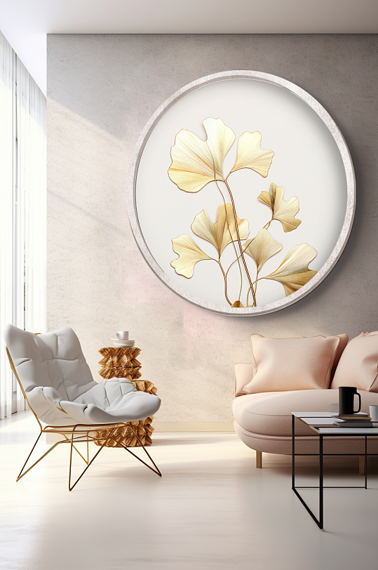 现代金箔轻奢银杏叶装饰画-众图网