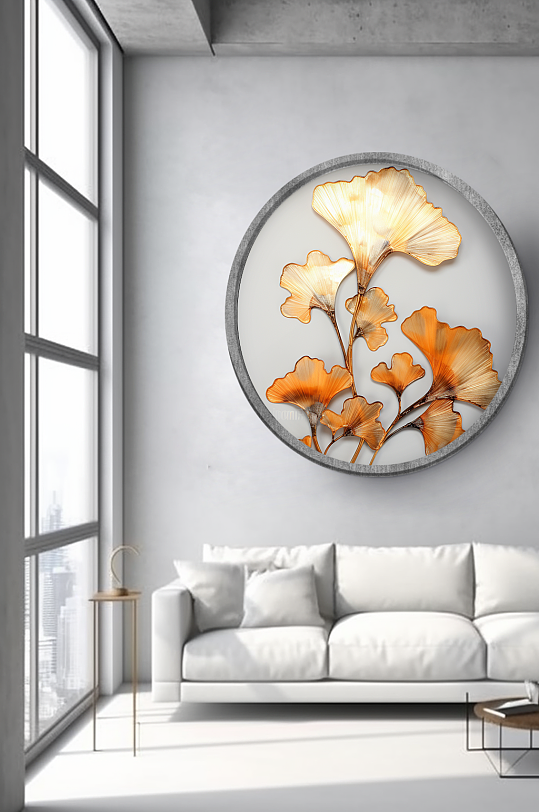 欧式立体金属质感银杏叶室内装饰画