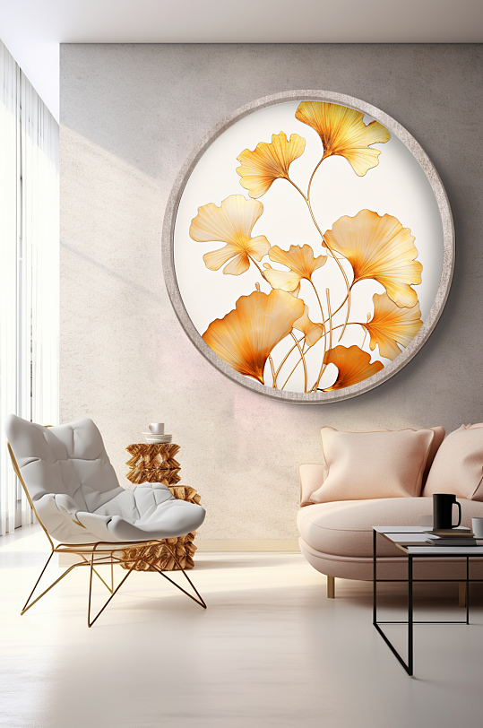 欧式轻奢银杏叶室内装饰画-众图网