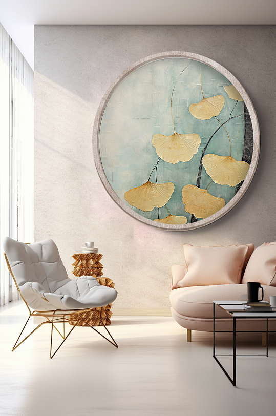 高级灰轻奢银杏叶室内装饰画-众图网