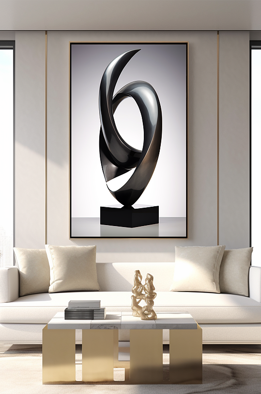 大气黑色抽象扭曲铁质雕塑室内装饰画
