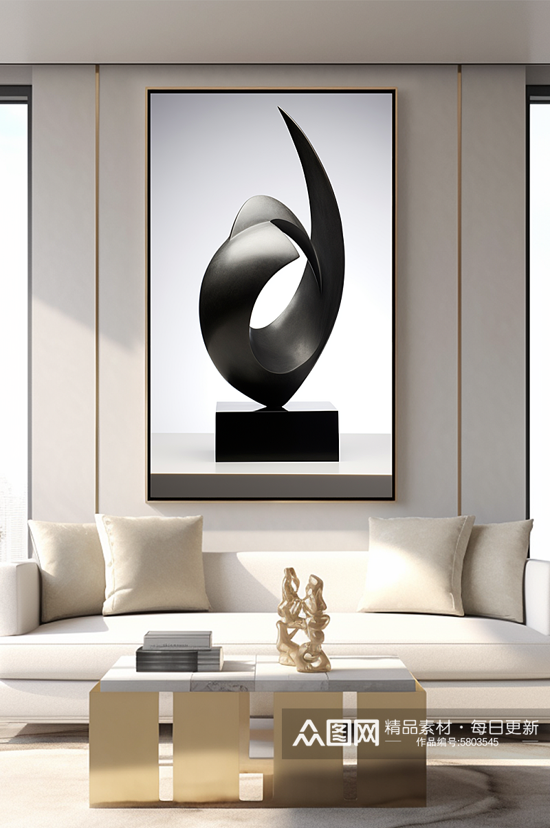 黑色抽象扭曲铁质雕塑室内装饰画素材