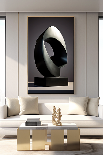 黑色现代扭曲铁质雕塑室内装饰画
