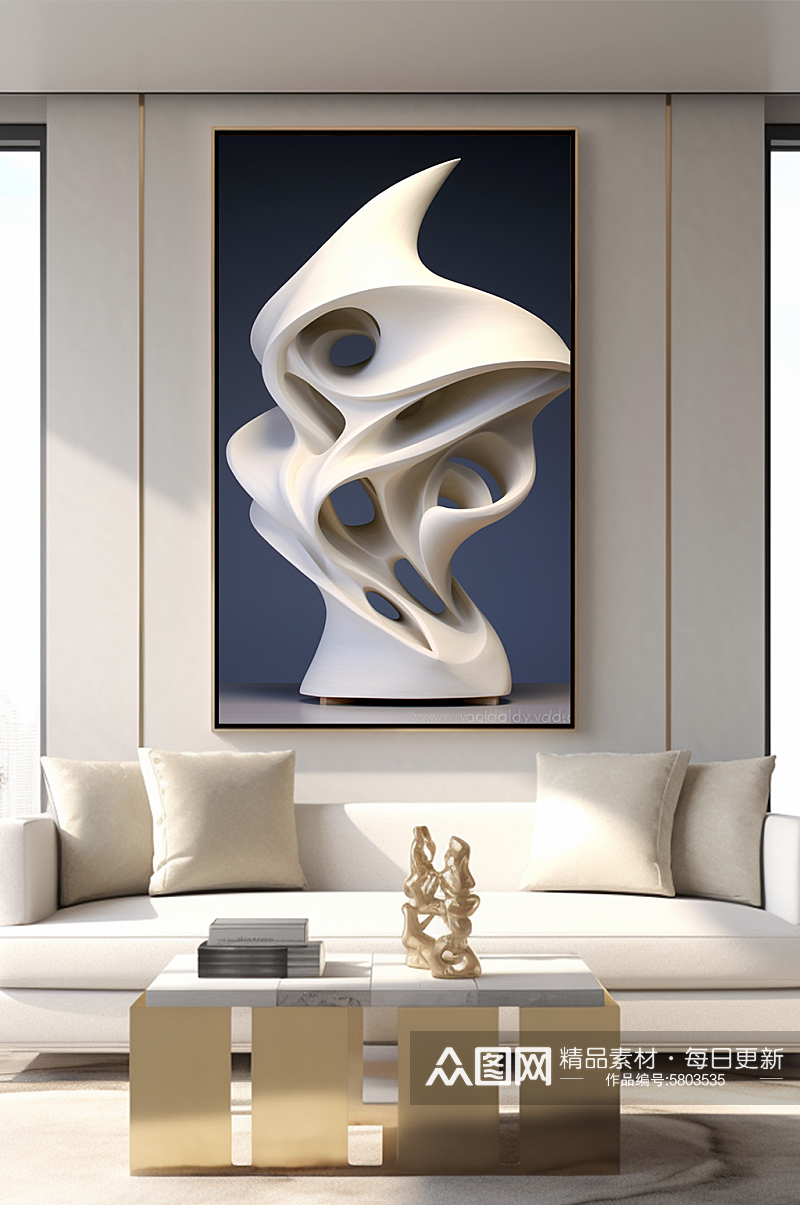 扭曲陶瓷质感现代抽象雕塑装饰画素材