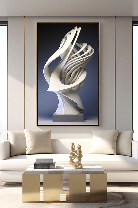 白色线条陶瓷质感现代抽象雕塑装饰画