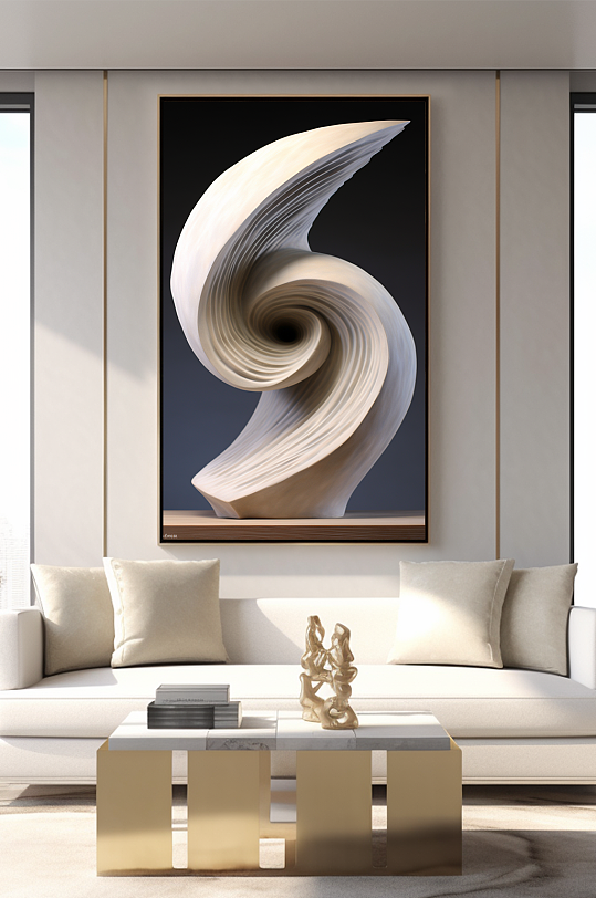 白色扭曲陶瓷质感现代抽象雕塑装饰画-众图网