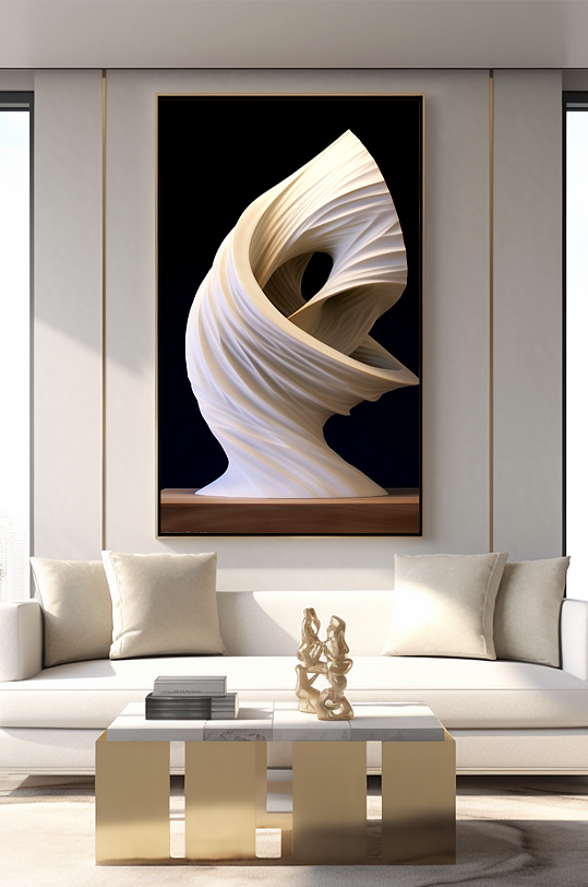 白色陶瓷质感现代抽象雕塑装饰画