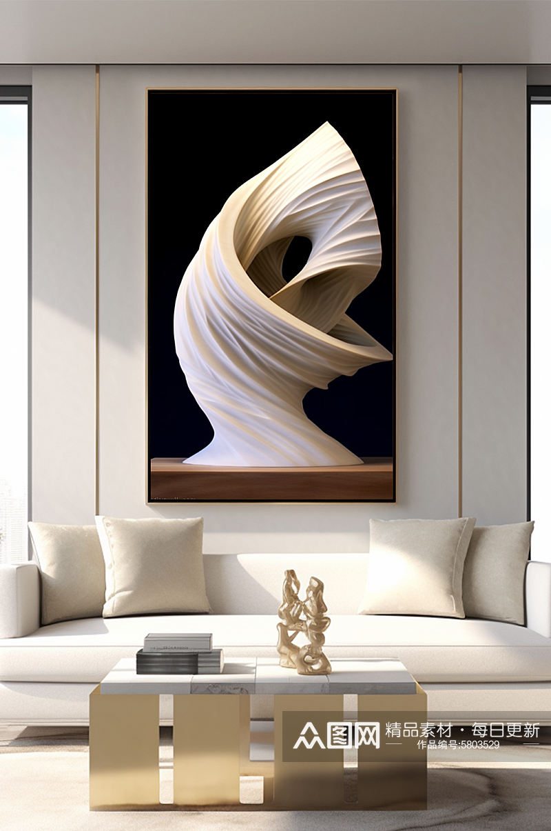 白色陶瓷质感现代抽象雕塑装饰画素材